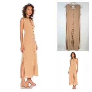 Callahan Knitwear Brown Ribbed Sleeveless Button Front Maxi Dress Women's Size L